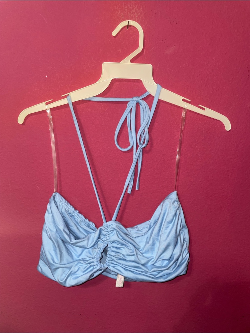 Light Blue Ruched Halter Crop Top